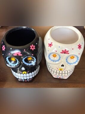 Pair of Decorative Sugar Skull Planters -Black & White these retail for $32 each
